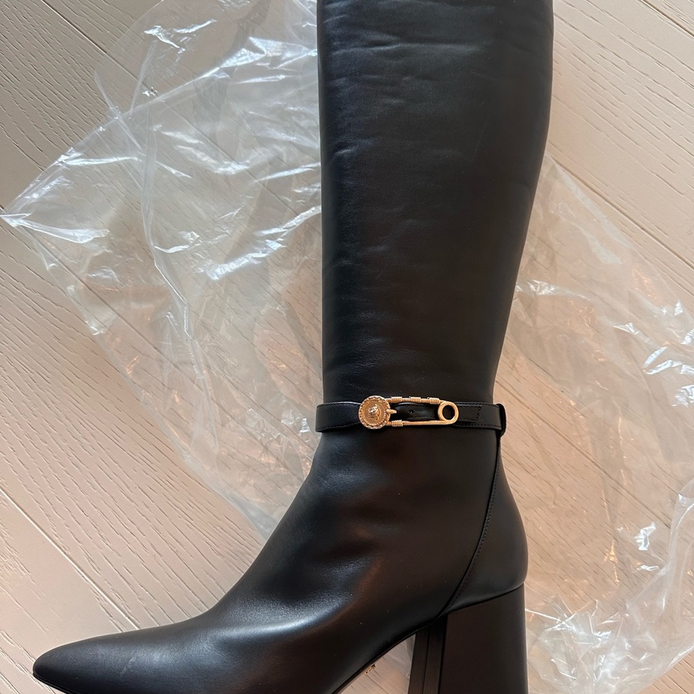 Versace Black Leather Knee-High Boots - Picture 11 of 11